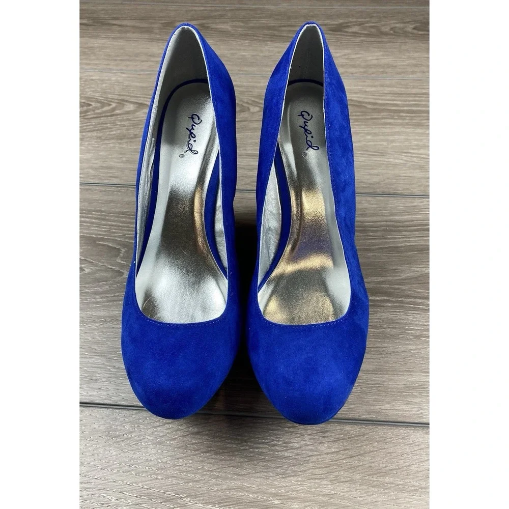 Qupid Women's Suede Platform Wedge‎ Shoes Blue Size 9